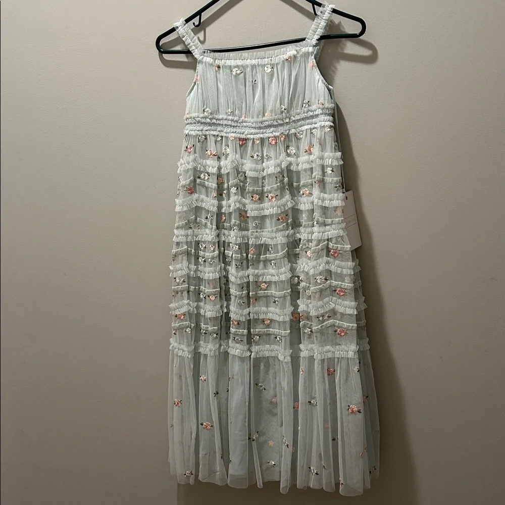 Mac Duggal Girls Ruffled Floral Embroidered Gown - Picture 5 of 15